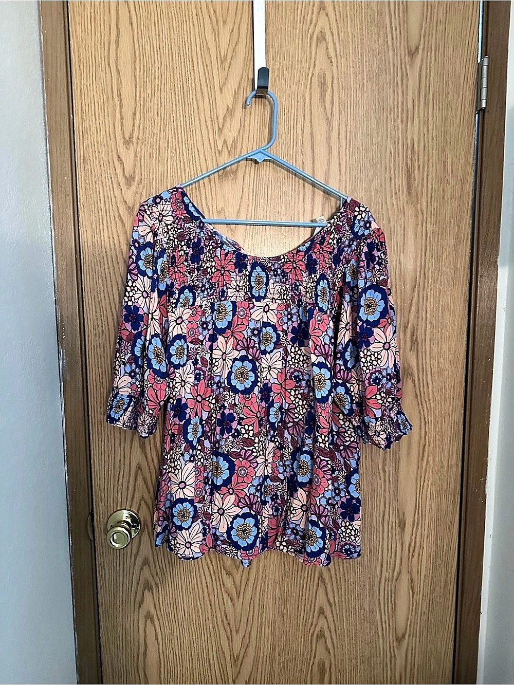 Terra Sky Floral Blouse Blue & Pink Size 1X Like New